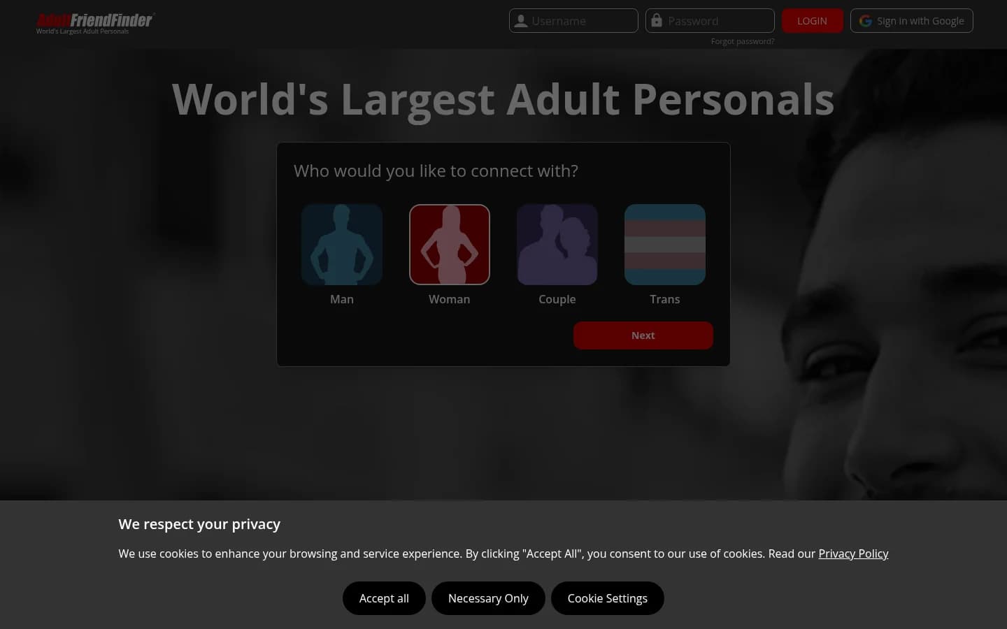 Screenshot of AdultFriendFinder