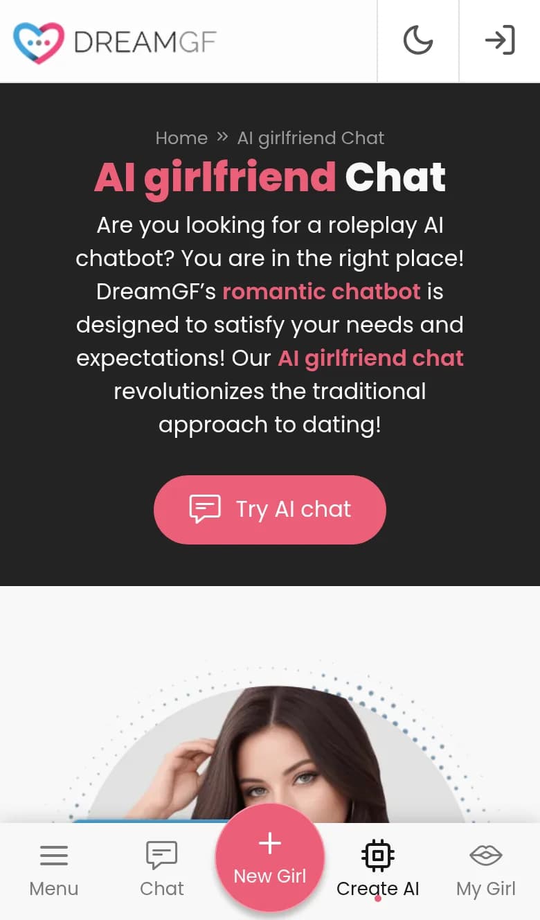 Screenshot of DreamGF.ai