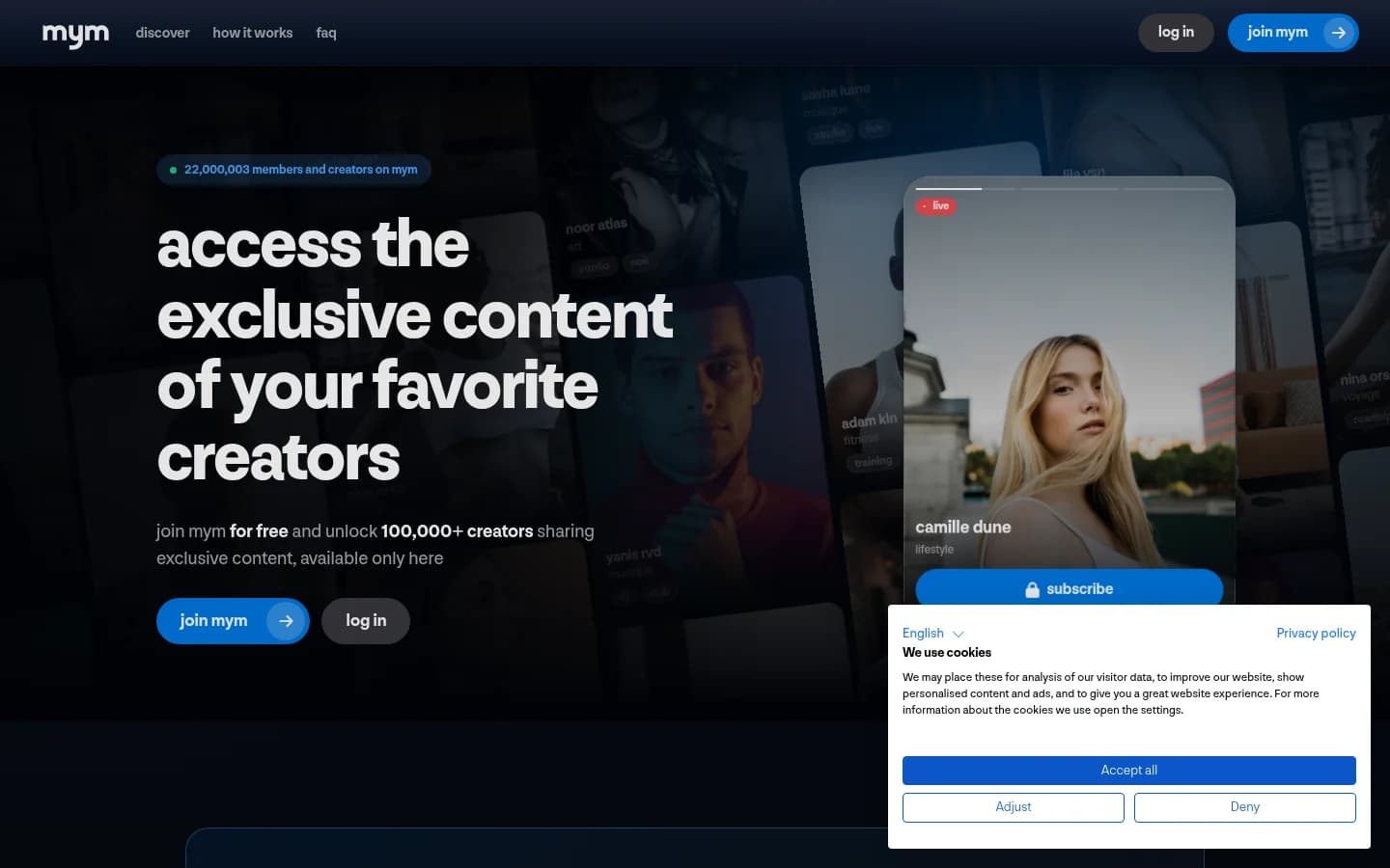 Screenshot of MYM.fans